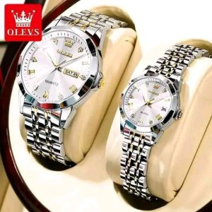Olevs Couple Watch Ful White