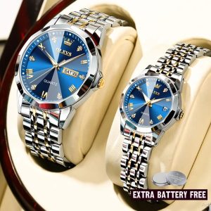OLEVS 9931 Golden Blue Couple Watch