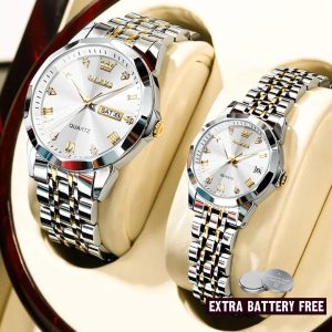 OLEVS 9931 Silver Golden Couple Watch
