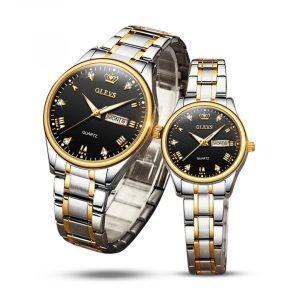 Olevs Silver Black Couple watch